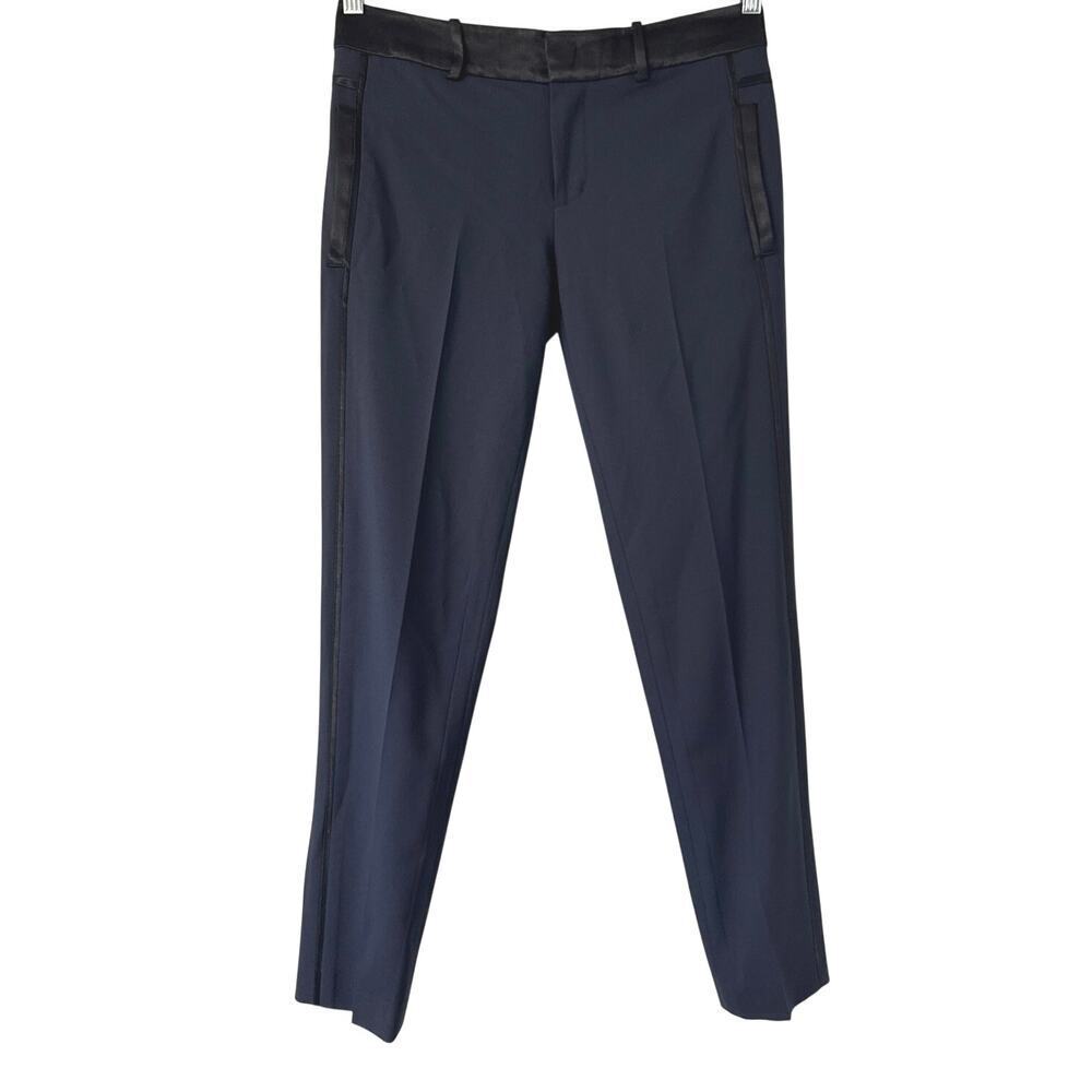 Vince Navy Wool Tuxedo Pants Size 0 Satin Trim Straight Leg